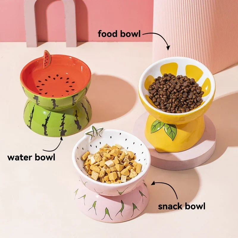 Cat Ceramic Bowl Fruit Shape Small Dogs Food Water Snack Bowls Pet Elevated Drink Eat Feeders Puppy Cats Cute Feeding Supplies