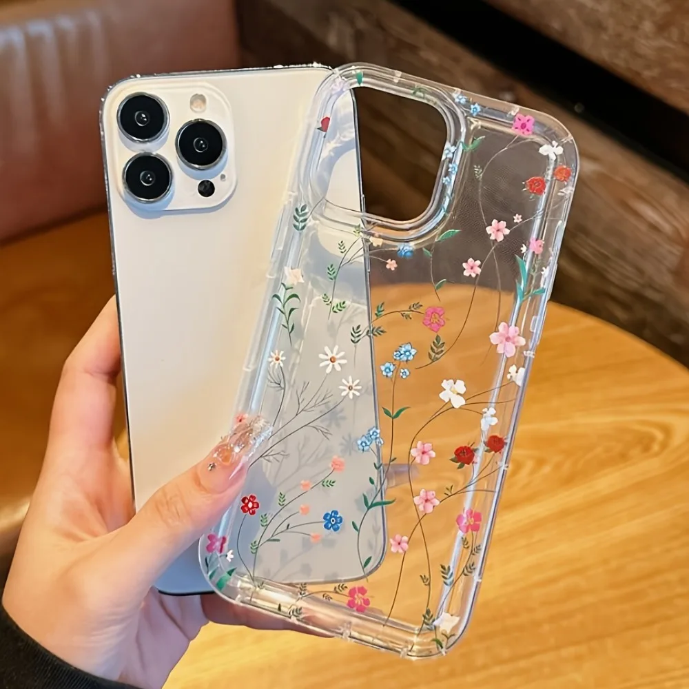 Capa de celular transparente com estampa de flores coloridas e modernas para iPhone 17, 16, 15, 14, 13, 12, 11 Pro Max, celular barato.