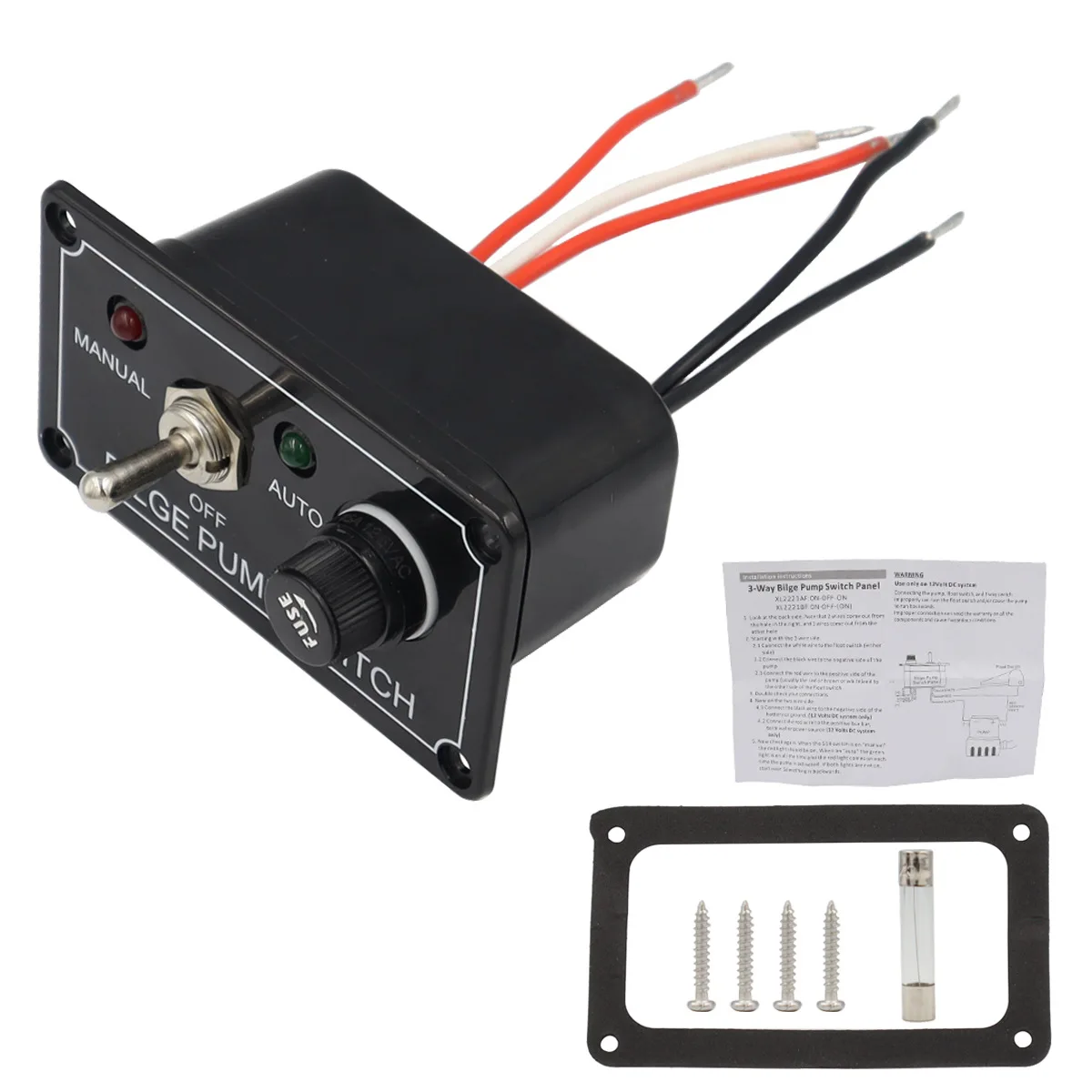 Marine Bilge Pump Switch Panel 3-Way Manual-Off-Auto DC 12V Toggle Switch with LED Indicators Main Spindle
