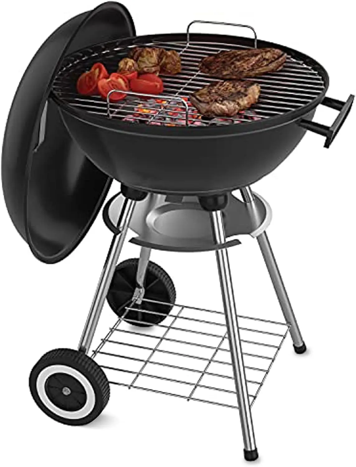 

18 Inch Portable Charcoal Grill with 4 Legs and Wheels for Outdoor Cooking Barbecue Camping BBQ Coal Kettle Grill - Heavy