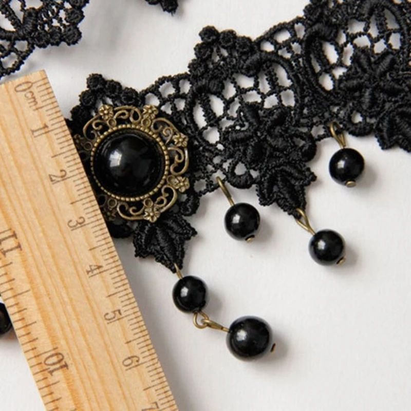 Elegant Black Lace Hairband Pearls Sophisticated Headpiece Halloween Hair Band for Weddings and Parties