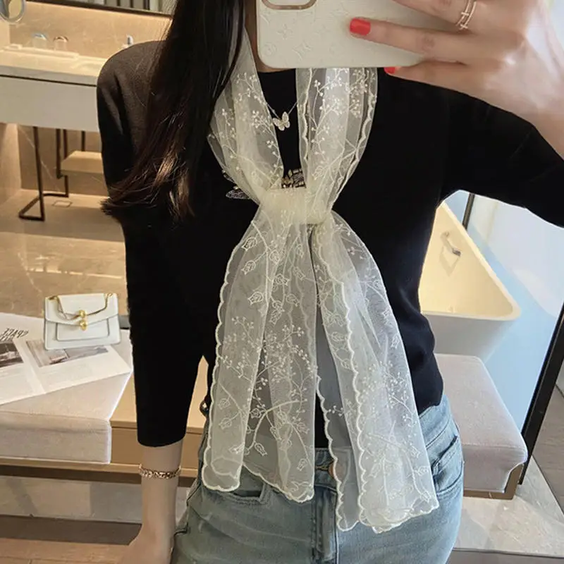 

Retro Floral Lace Scarf Embroidered Solid Color Exquisite Elegant Scarf For Women Spring Summer Travel Fashion Scarves Belts