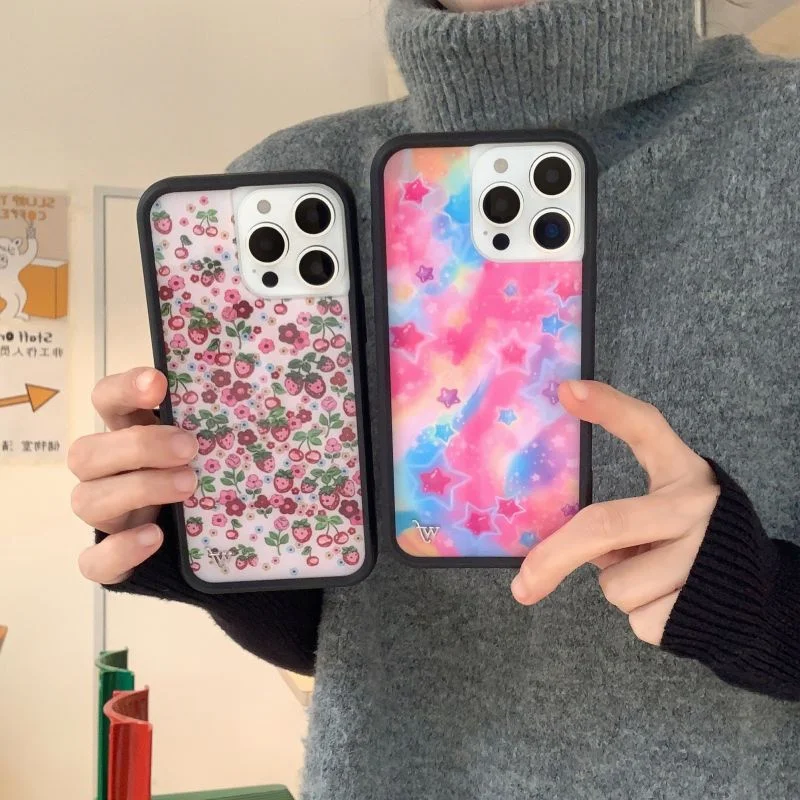 Wildflower Cute Cartoon Fruit Flower Strawberry Phone Case For iPhone 17 Pro 12 13 14 15 16Pro Max WF Lovely Rainbow Star Cover