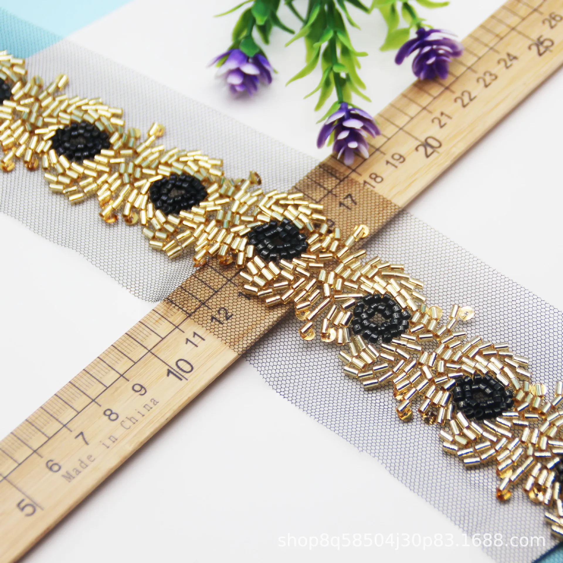 Gold Crab-shaped Glass Bead Lace DIY Jewelry Handmade Lace Ribbon Clothing Accessories