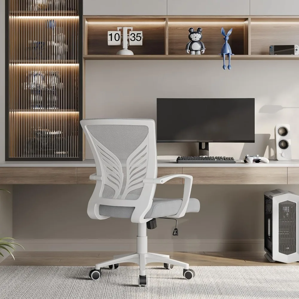 Silla de Oficina con Función de Inclinación, Silla Malla con Soporte Lumbar y Diseño Mariposa para Estudio, Carga Máxima 136kg,