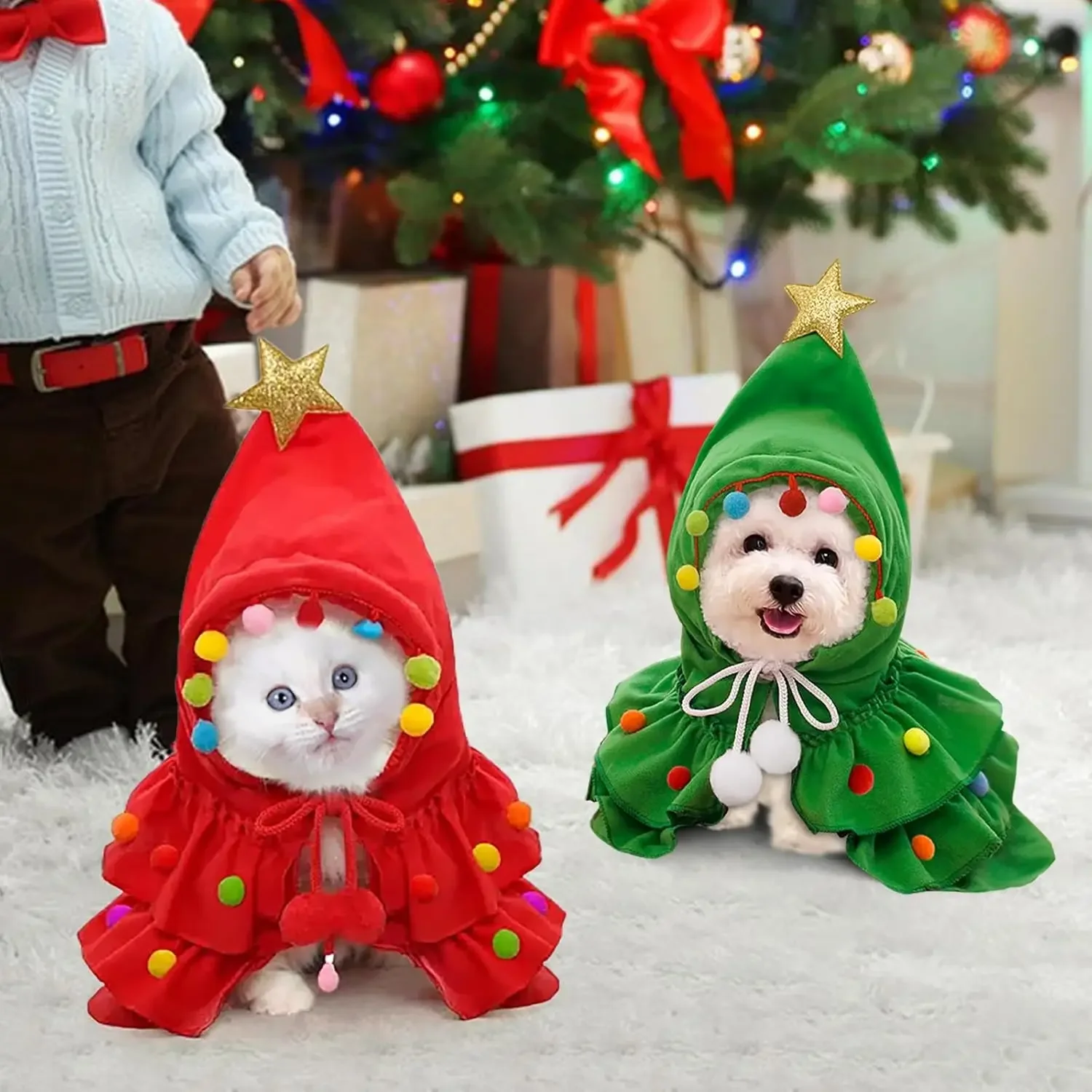 Christmas Pet Costumes Dog Cloaks Pet Shawls Puppy Role-playing Christmas Tree Costumes Holiday Happy Outerwear Supplies