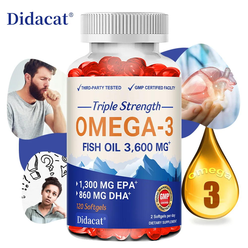 

Omega-3 Fish Oil Capsules - Rich in DHA & EPA, Support Skin Eyes Heart Brain Immune System Health, Improve Memory & Intelligence