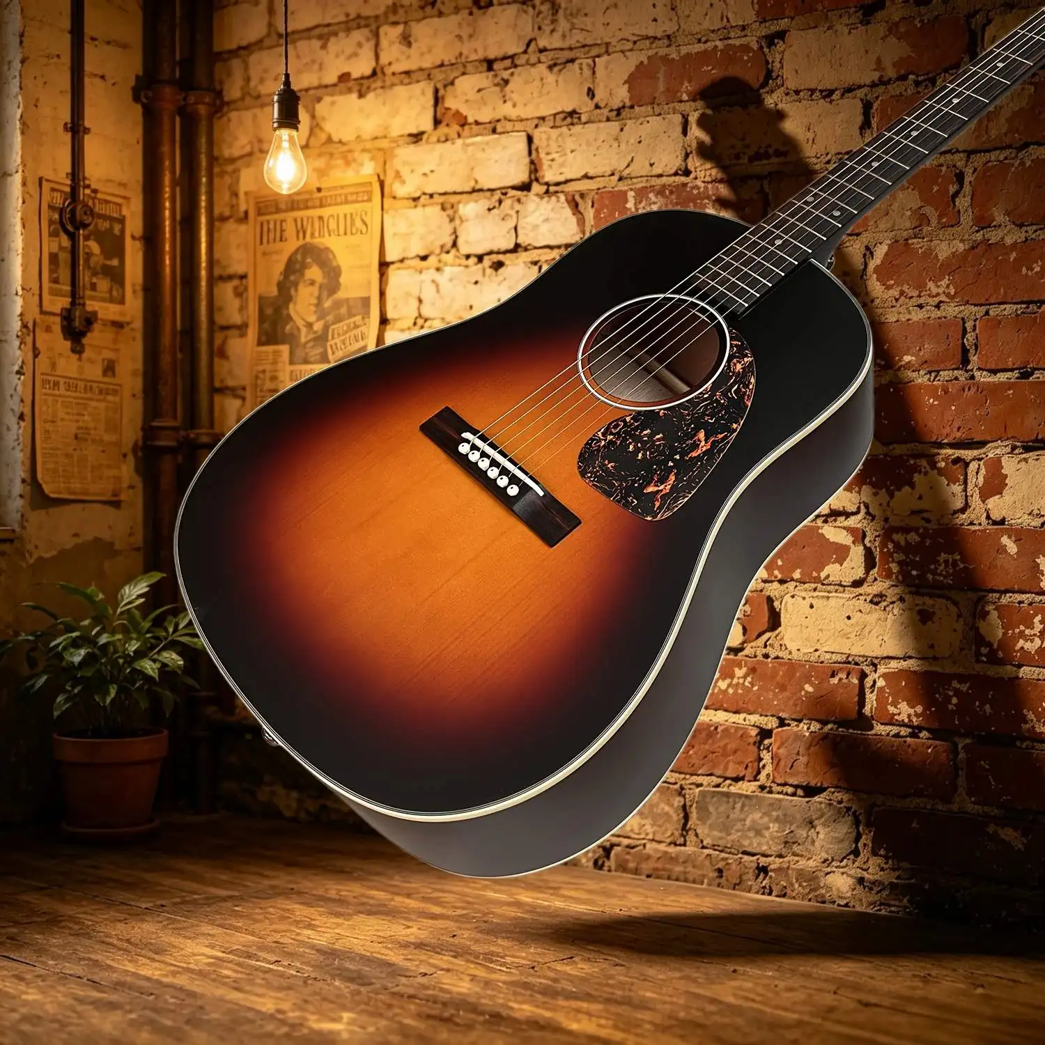 Guitare acoustique J45, manche en bois de rose, table en épicéa massif, sans plaque de protection, chevalet fixe rétro type piano
