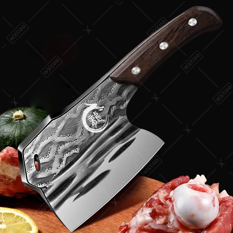 Professional Kitchen Knife Forged Bone Chopping Knife High Carbon Steel Meat Cleaver Butcher Knives with Wooden Handle Cooking