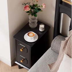 Vintage Black Solid Wood Narrow Bedside Table15/20cm Small Bedroom Gap Storage Cabinet High Grade Oak Bedside Table with Drawers