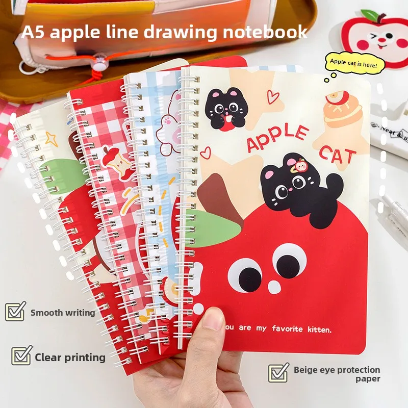 2-pcs-145-205cm-60-folhas-vermelho-apple-gato-a5-bobina-livro-estudante-recompensa-pequeno-presente-destacavel-livro-de-folhas-soltas-linha-horizontal-bonito