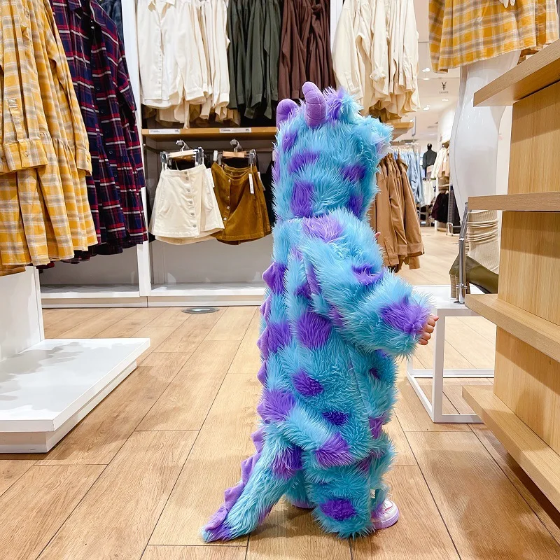 Disfraz de monstruo Sully para niños, traje divertido de Halloween, ropa de Cosplay de invierno, pelele suave y cálido, traje azul