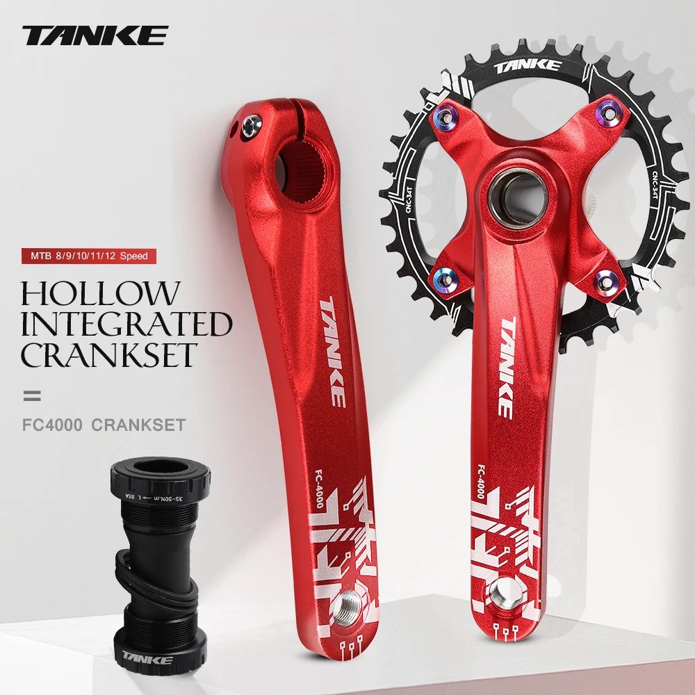 TANKE MTB Crank 170mm Mountain Bike Hollowtech Bicycle hollow integrated crankset 34 36t 104bcd chainring 7-13s speed chainwheel