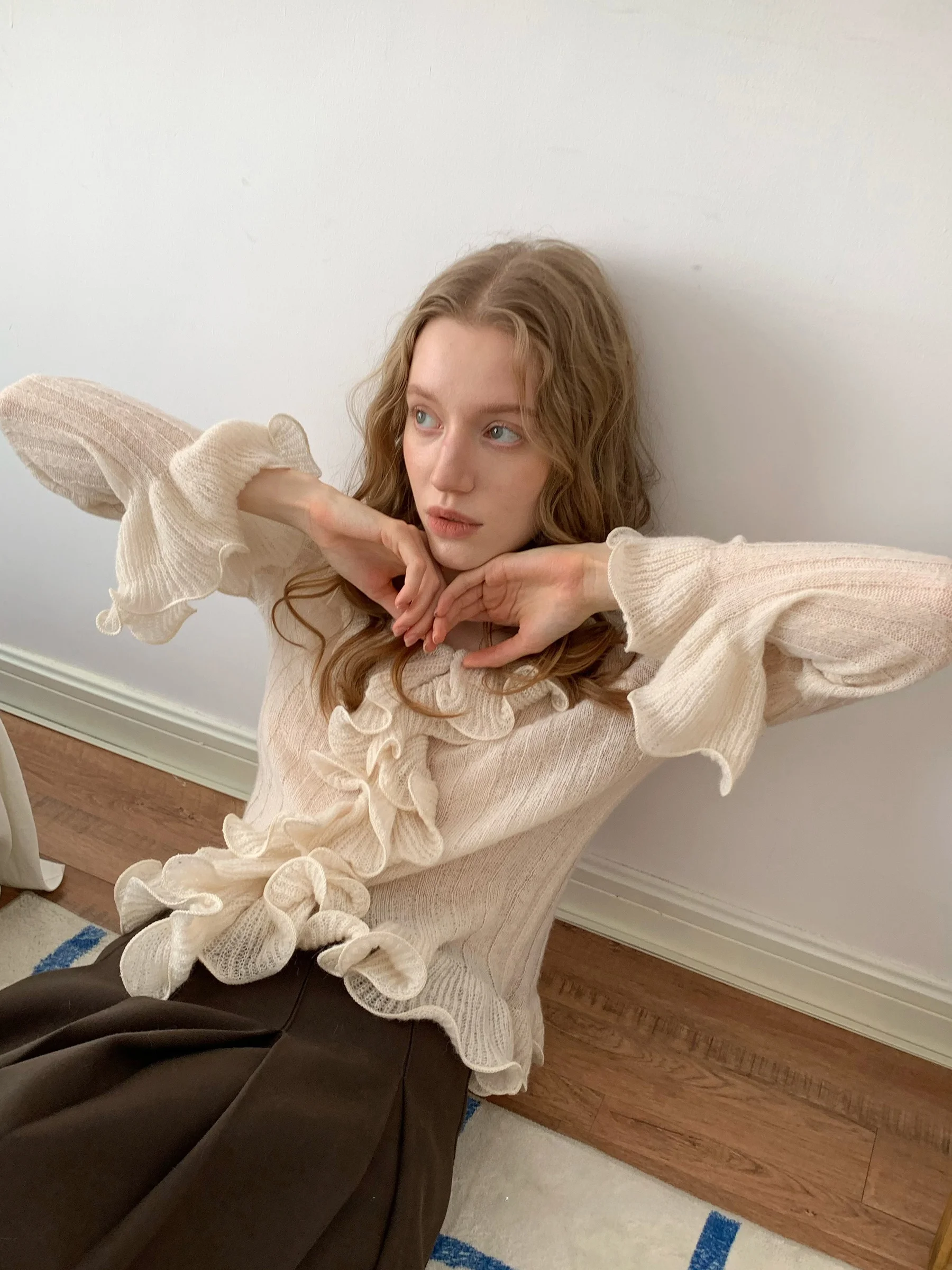 

Женское вязаное приталенное пальто JDE с кружевным декором, зимняя верхняя одежда, мягкое, с длинными рукавами, V-образным вырезом и застежкой на пуговицах