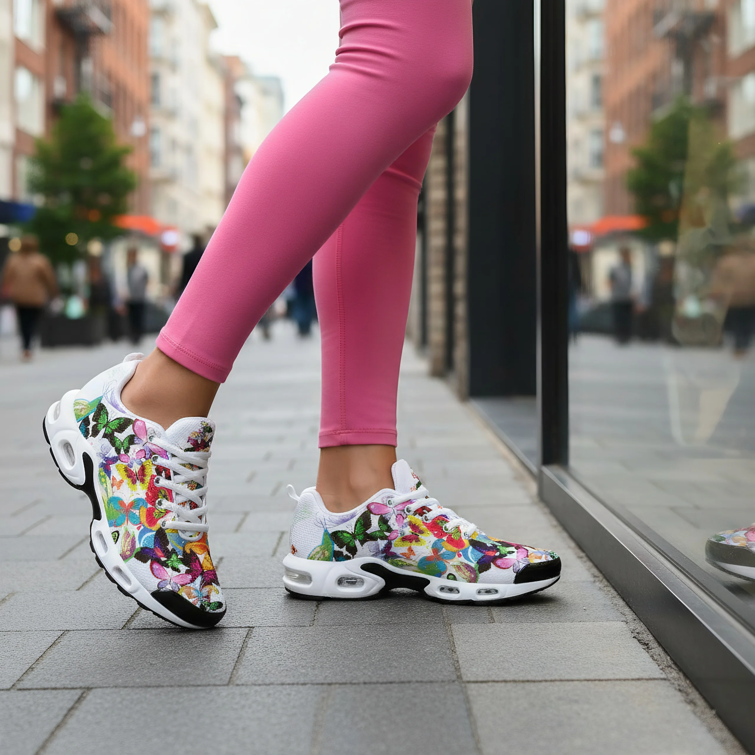 

Colorful butterfly print casual air-cushioned shoes breathable mesh upper athletic shoes for man and woman