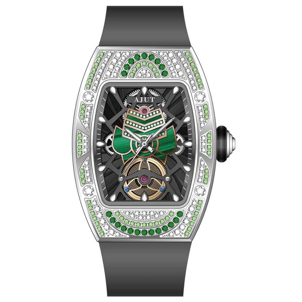 AJUT Orologi da donna al quarzo Orologi da polso al quarzo moda scheletro zaffiro Lunetta quadrata di lusso con zirconi 1118