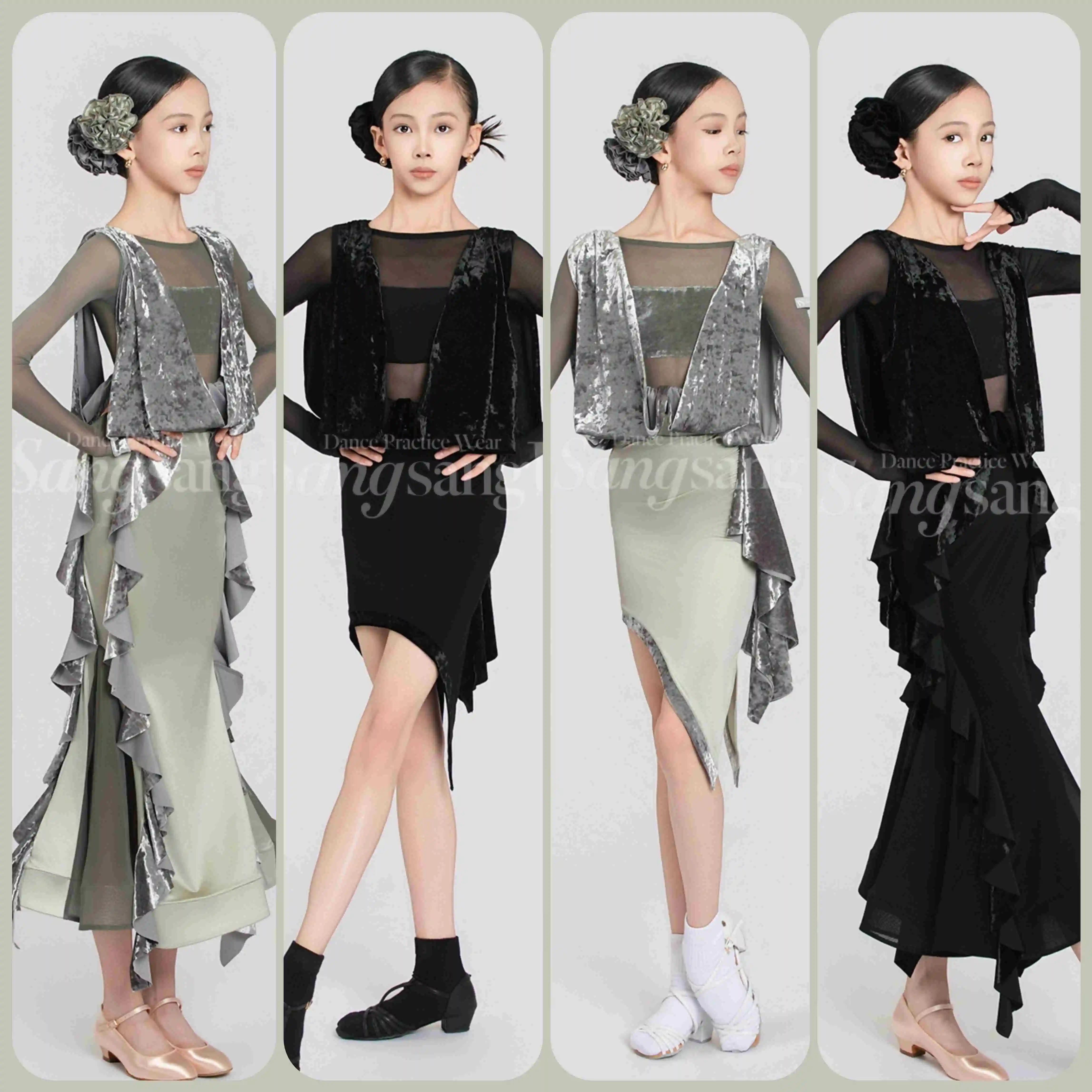 

Новый детский костюм для латинских танцев, одежда для бальных танцев, бархатное платье с бриллиантами, одежда для соревнований по латинским танцам для девочек, DNV26093