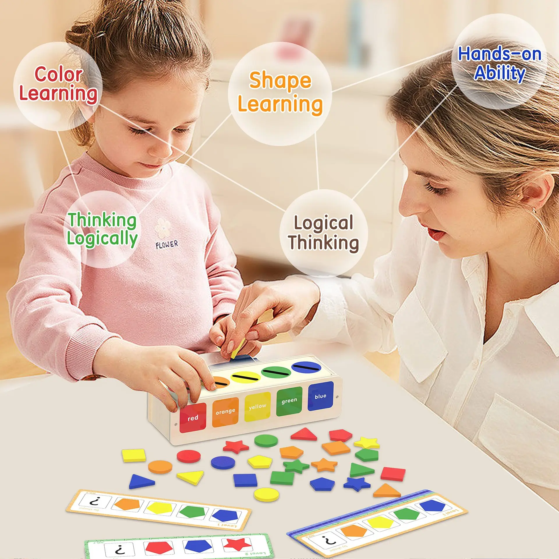 Montessori Wood Toy Color Shape Sorting Grasp Board Hands On Ability Logical Thinking Training Educational Wooden Teaching Toys