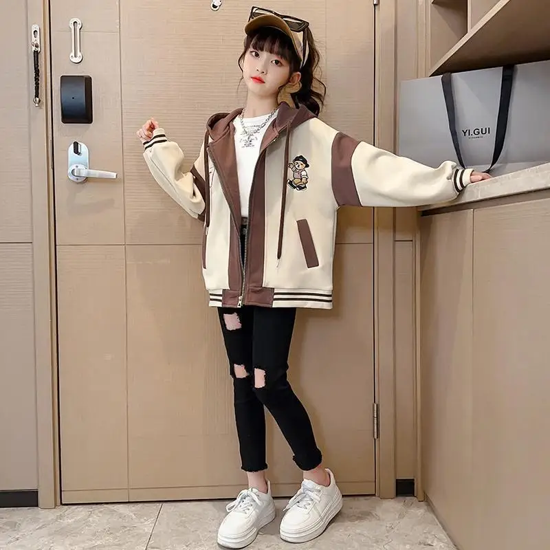 2023 autumn winter Sweatshirt hoodie Kids smile teens zipper Child girls clothes fashion trend striped Jacket coat bear 12 year