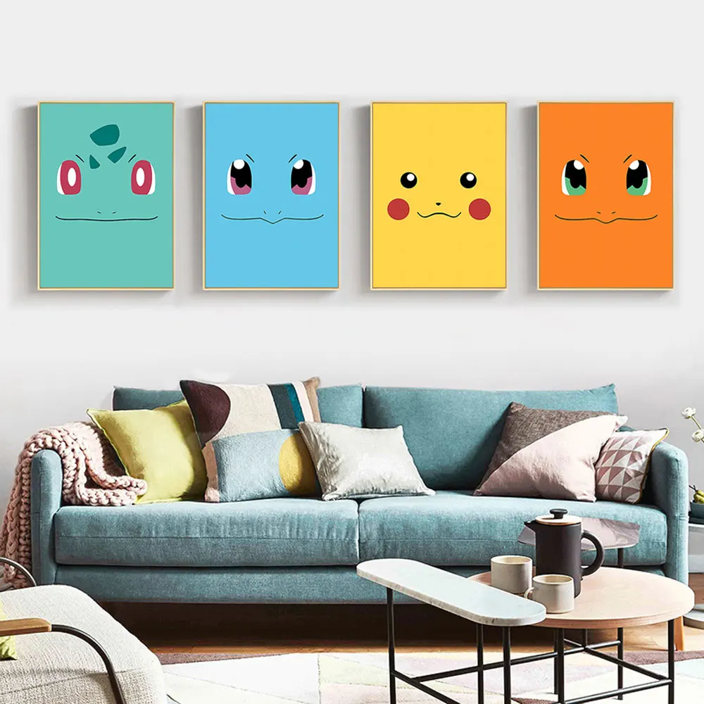 Anime Pokemon Kawaii Roles Emoticons With Simple Strokes Posters Squirtle Picture Art Wall Canvas Painting for Baby Room Decor