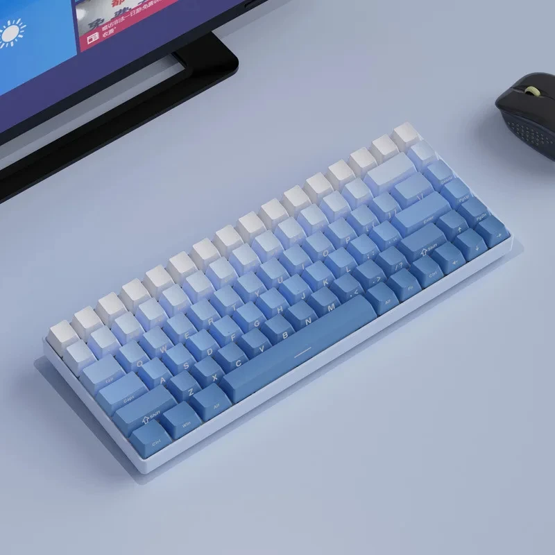 136 Key Gradient Blue Side Printed PBT Keycaps Shine Through Cherry Profile Double Shot Backlit Key Cap For Mechanical Keyboard