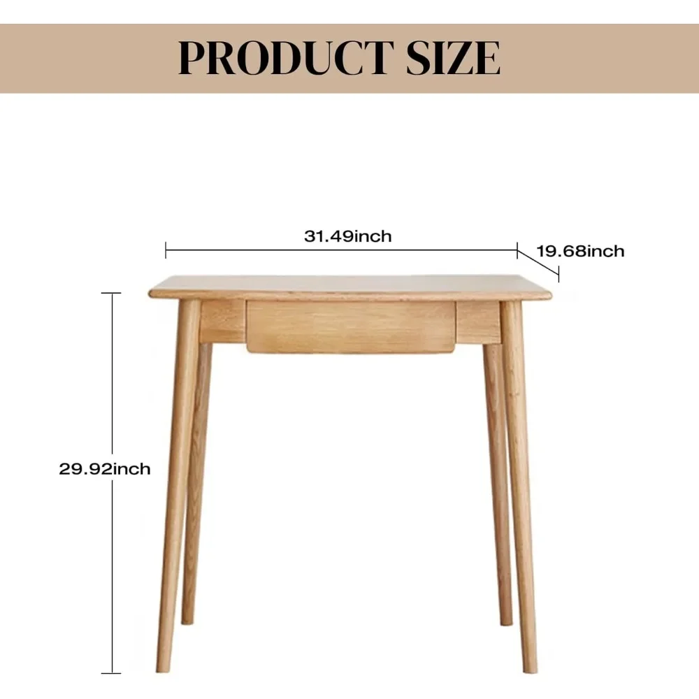 31.49inch Computer Desk with Drawer for Bedroom Home Office, Simple Study Makeup Table, 100% Oak Writing