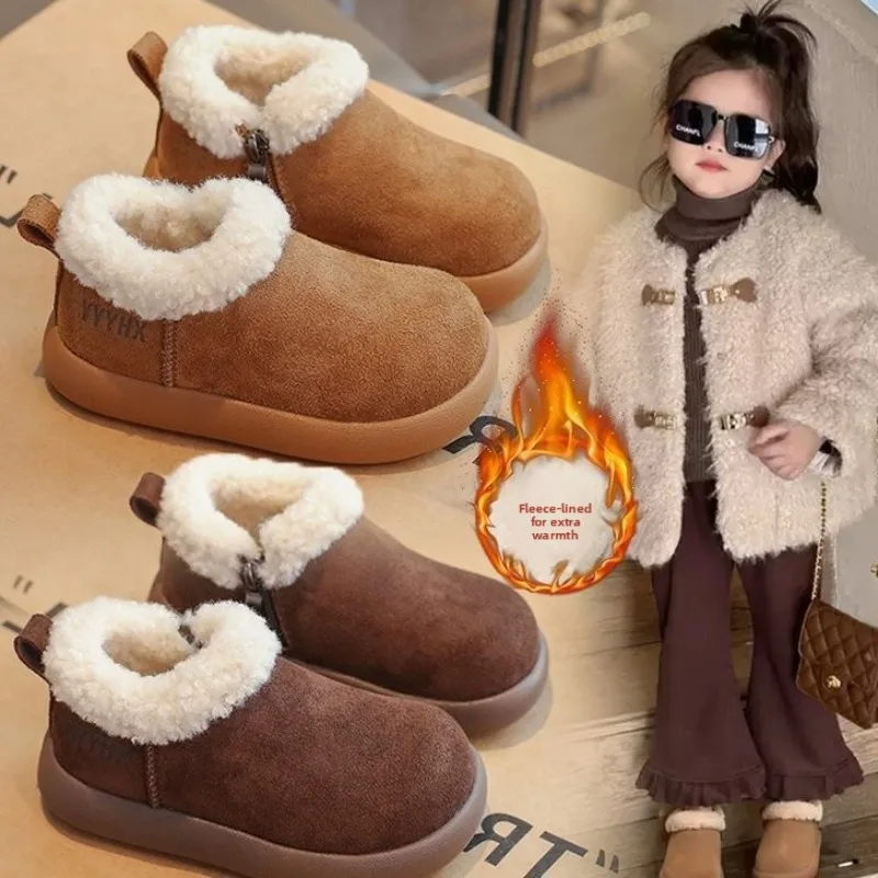 Girls Winter Boots Warm Thick Fur Shoes Kids Ankle Snow Boots Outdoor Soft PU Leather Children Anti-slip Boots For Girl