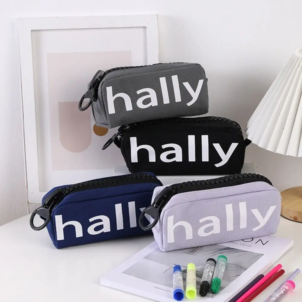 Simple Canvas Large Zipper Pen Bag Creative Fashion Style Stationery Storage Bag Japanese Department Large Capacity Pencil Bag