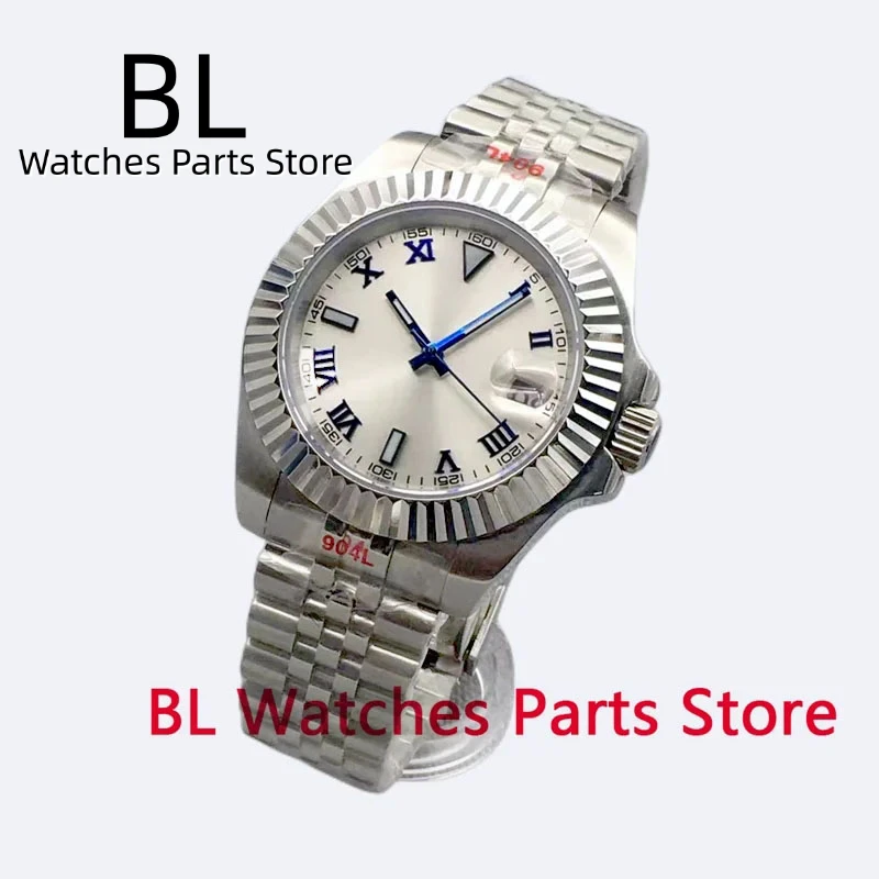 BLIGER 36mm 39mm  Blue Roman Numbers NH35A PT5000 MIYOTA Automatic Men Watch Fluted Bezel Jubilee Bracelet Sapphire Glass