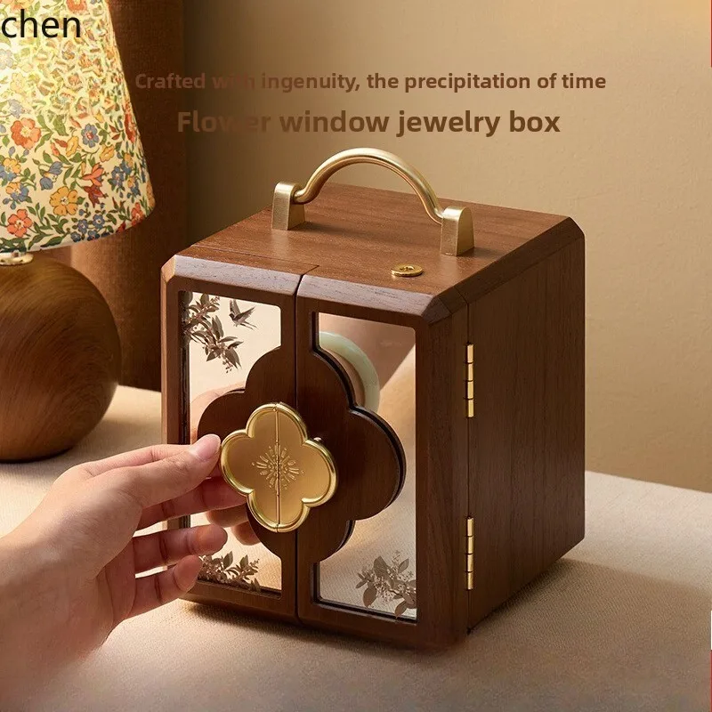 HTT solid wood jewelry box with lock, new wedding birthday gift, high-end exquisite jewelry storage box
