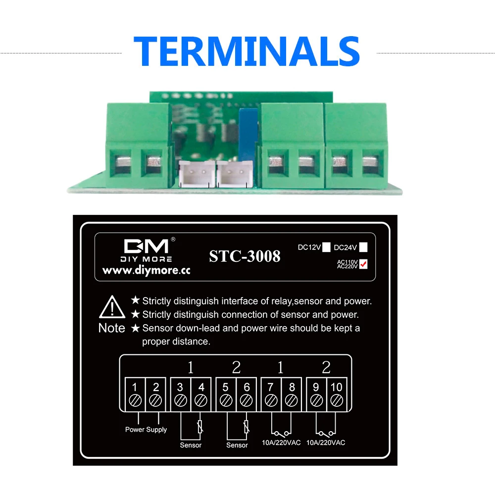 STC-3008 Dual Digital Temperature Controller Two Relay Output DC 12V/24V AC 220V Thermoregulator Thermostat With Heater Cooler