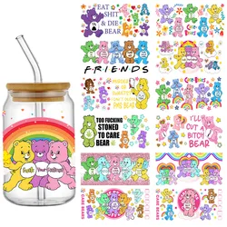Cartoon Cute Bear 16OZ UV DTF Cup Wraps Transfer Sticker For Glass Libbey Can Bottle Selfadhesive Washable DIY Custom