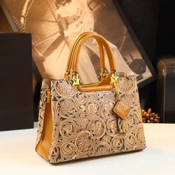 Borse da donna intagliate in vera pelle Design originale borsa a tracolla moda donna retrò nuove borse portatili per mamma Tote