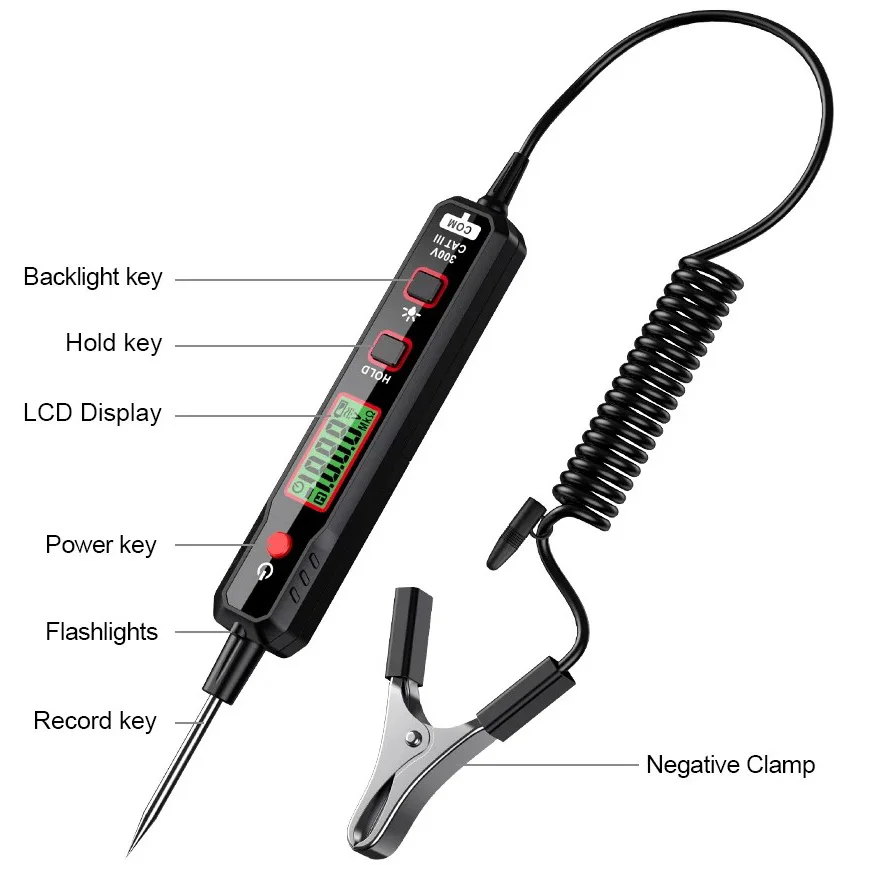 HT86 Car Circuit Tester Automobile Fault Maintenance Circuit Tester Digital Backlight Display Car Fuse Diagnostic Probe Test Pen