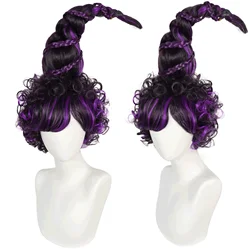 Anogol Synthetische Mary Sanderson Cosplay Pruik Movie Hocus Pocus 52Cm Lange Zwart En Paars Krullend Haar Voor Halloween Party