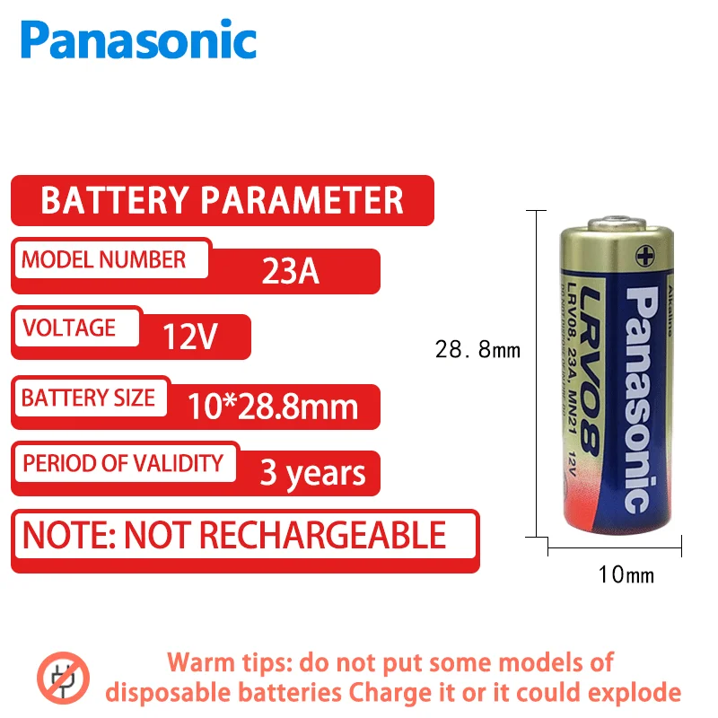 Panasonic 5PCS 12V  23A A23 LRV08 Alkaline Battery For Car Remote Control Doorbell Toys 23GA A23S E23A EL12 L1028 GP23A Dry Cell