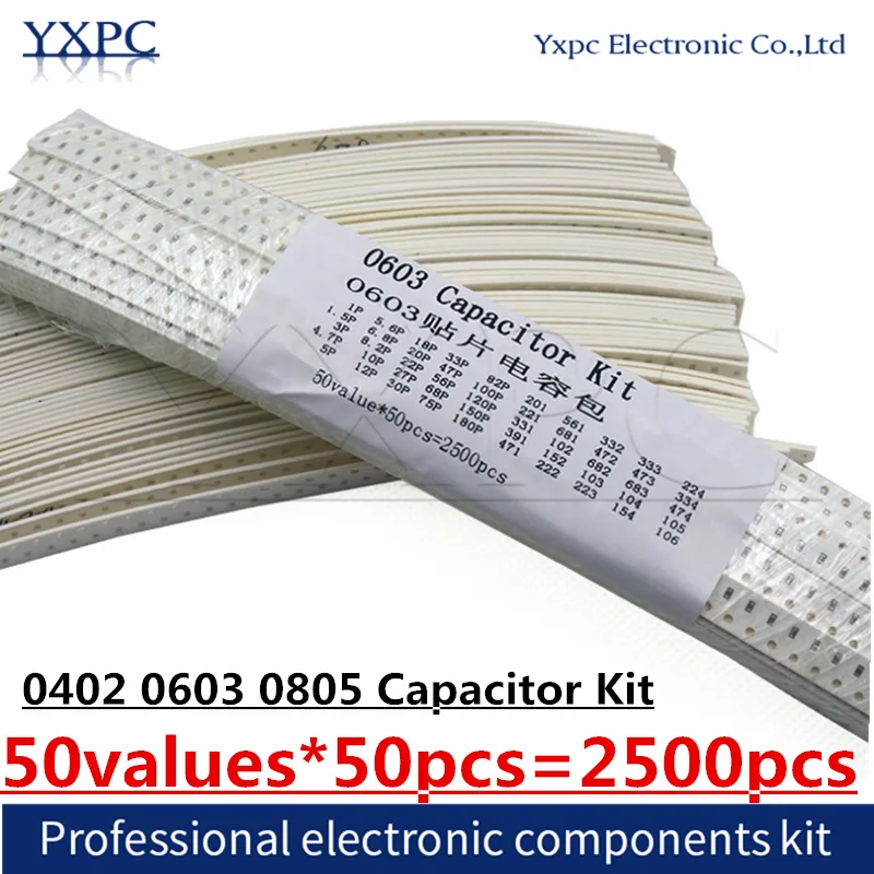 

50values*50pcs=2500pcs 0402 0603 0805 SMD Ceramic Capacitor Assorted Kit 1pF~10uFChip Ceramic Capacitor Samples ki