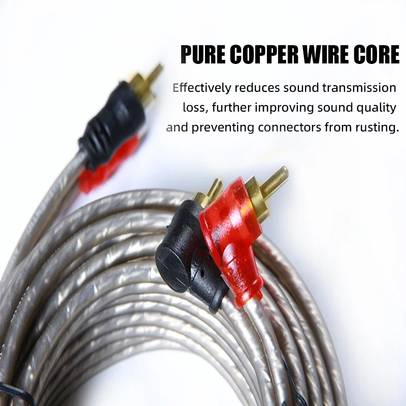 5 متر السيارات النحاس النقي كابل الصوت سيارة نظام الصوت تعديل مضخم الصوت مكبر للصوت 2 Rca إلى 2 Rca سلك إشارة كابل #4