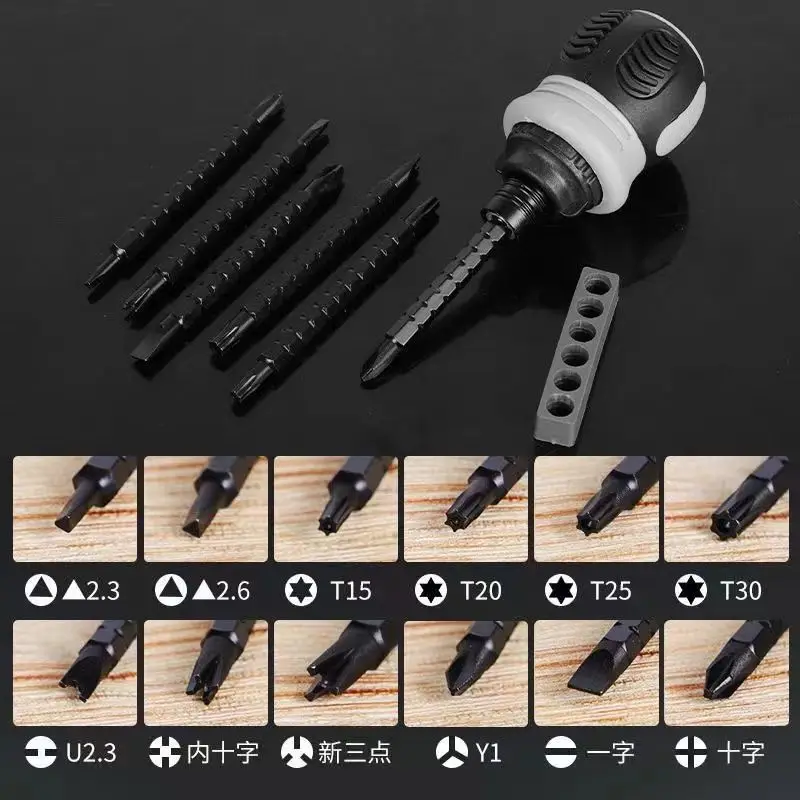 Mini destornillador de trinquete 13 en 1, juego de mango giratorio Crv, multiherramienta magnética tipo U Y en forma de cruz Phillips, cabeza triangular Torx