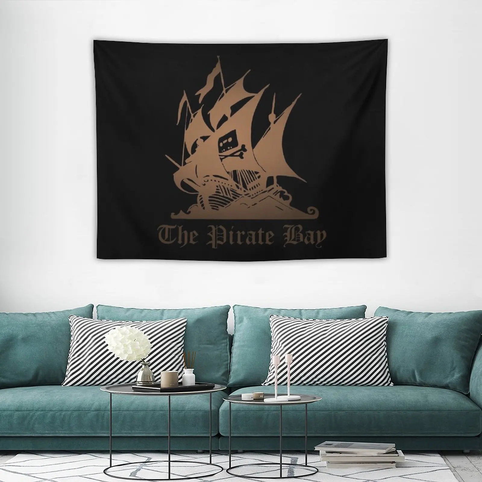 โลโก้ Pirate Bay [ทองบนสีดํา] Tapestry Wall Art ตกแต่งความงามวอลล์เปเปอร์ห้องนอน Tapestry