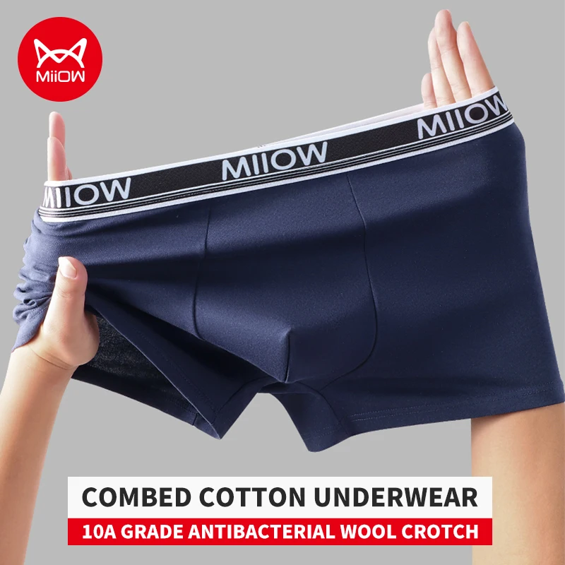 

MiiOW 3Pcs Cotton Men Underwear Antibacterial Breathable Wool Crotch Men's Panties Men Underpants Loose Softness Man Boxershorts