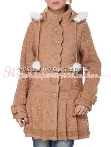 Sales Japan Liz Lisa Original Winter Fur Collar Balls Wool Thick Hoodie Coat Hooded Lace Coats