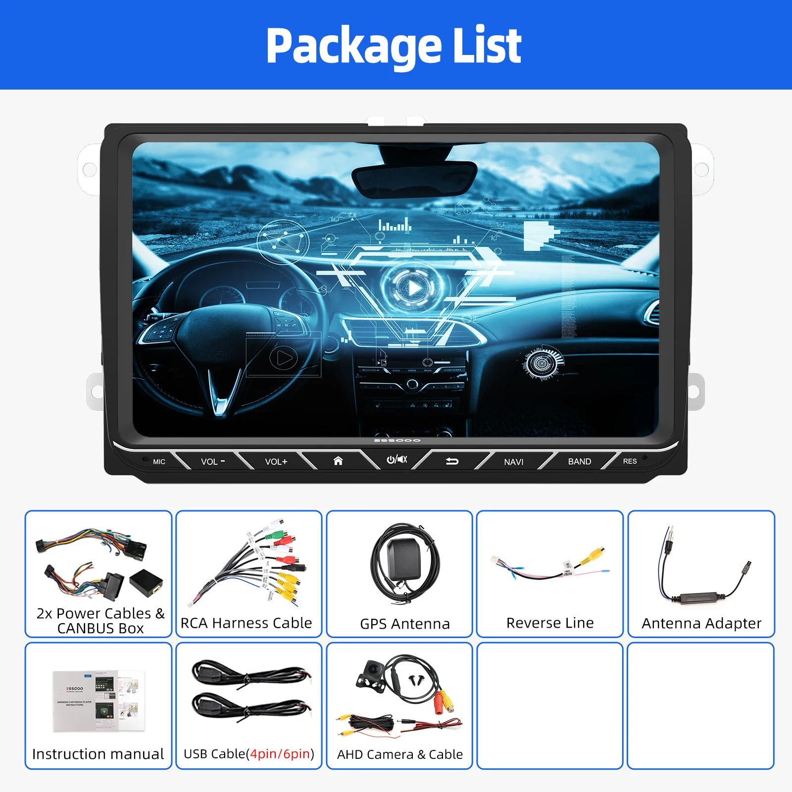 ESSGOO Android 15 Draadloze Carplay Auto Multimedia Speler Autoradio Voor Volkswagen Skoda Octavia golf 5 touran passat polo Jetta