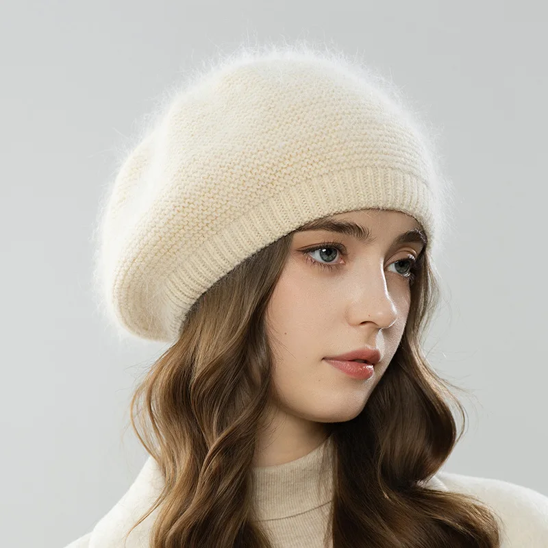 겨울 모자 여성 베레모 앙고라 니트 스키를위한 이중 따뜻한 액세서리 가을 야외 스포츠 사이클링