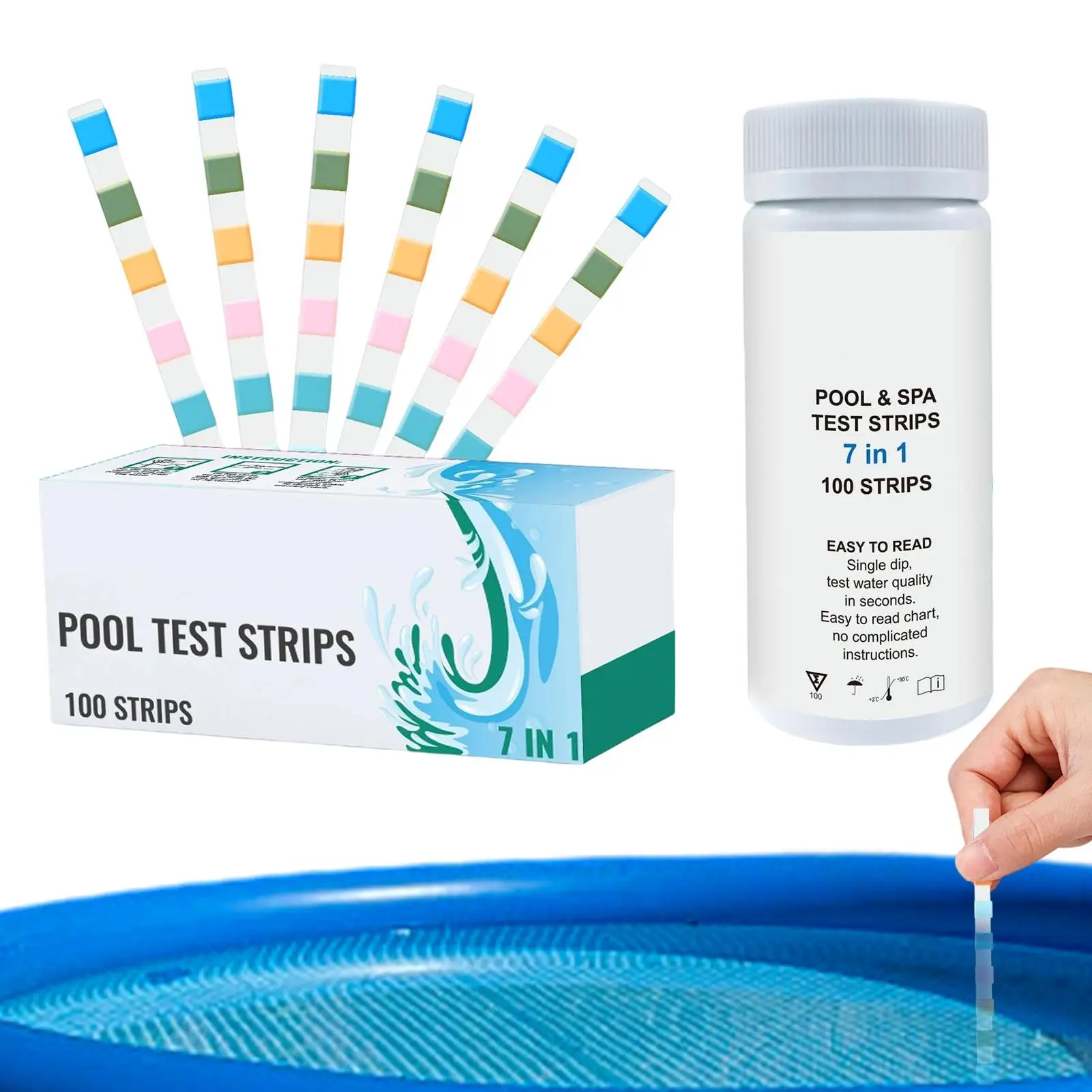 

Pool Test Strips 100-Piece Pool Water Testing Strips Multifunctional Hot Tub Quick Tester Monitoring Tools For Backyard Spa Fish