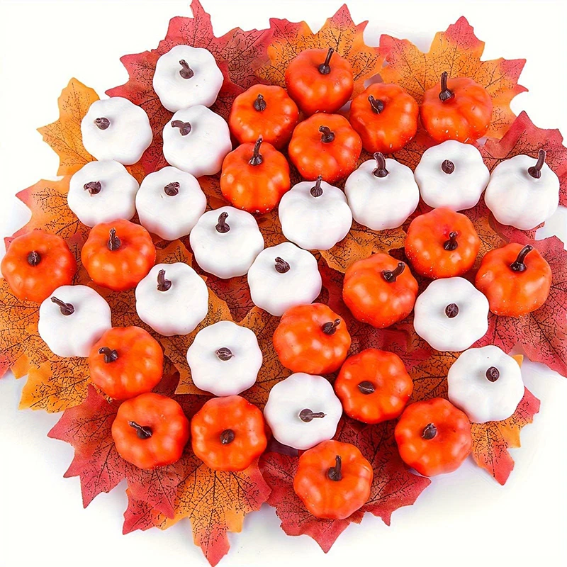 12Pcs Artificial White Orange Pumpkins Decorative Harvest Pumpkins for Fall Wedding Thanksgiving Halloween Table Centerpieces