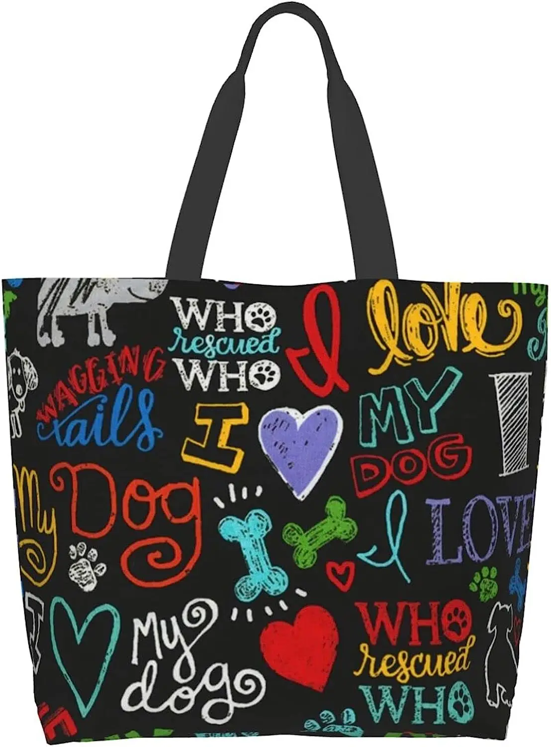 Animal Novelty I Love My Dog Reusable Tote Bag Women Large Casual Handbag Shoulder Bags for Shopping Groceries Travel Outdoors