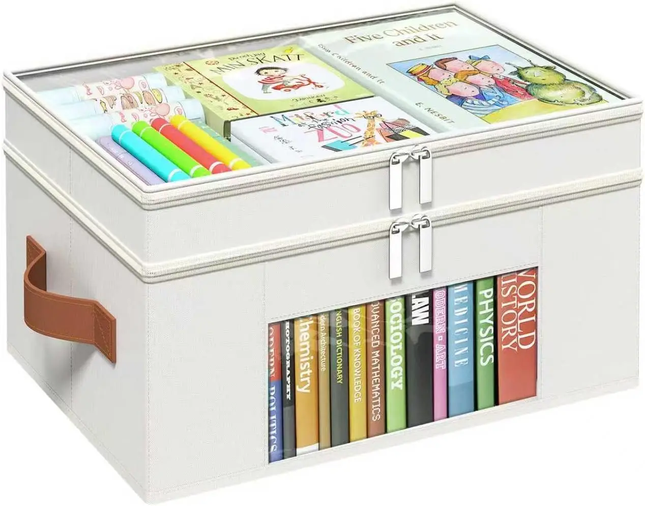 

Органайзеры и коробки для хранения с прозрачной крышкой и кожаными ручками, 2-слойный органайзер для художественных принадлежностей