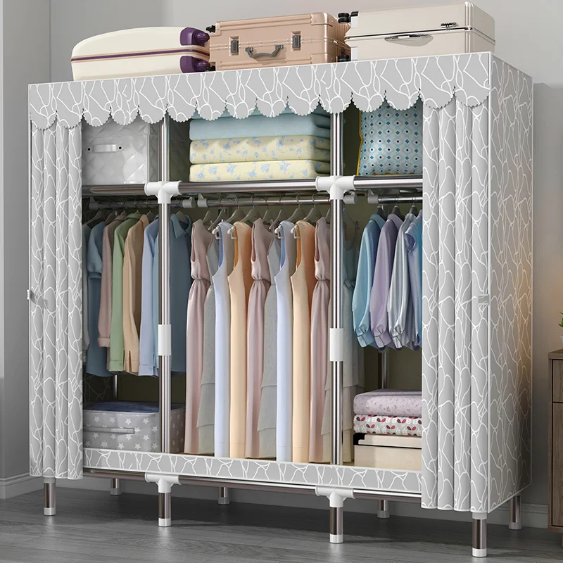 

Simple wardrobe bedroom home rental room with assembled full steel frame