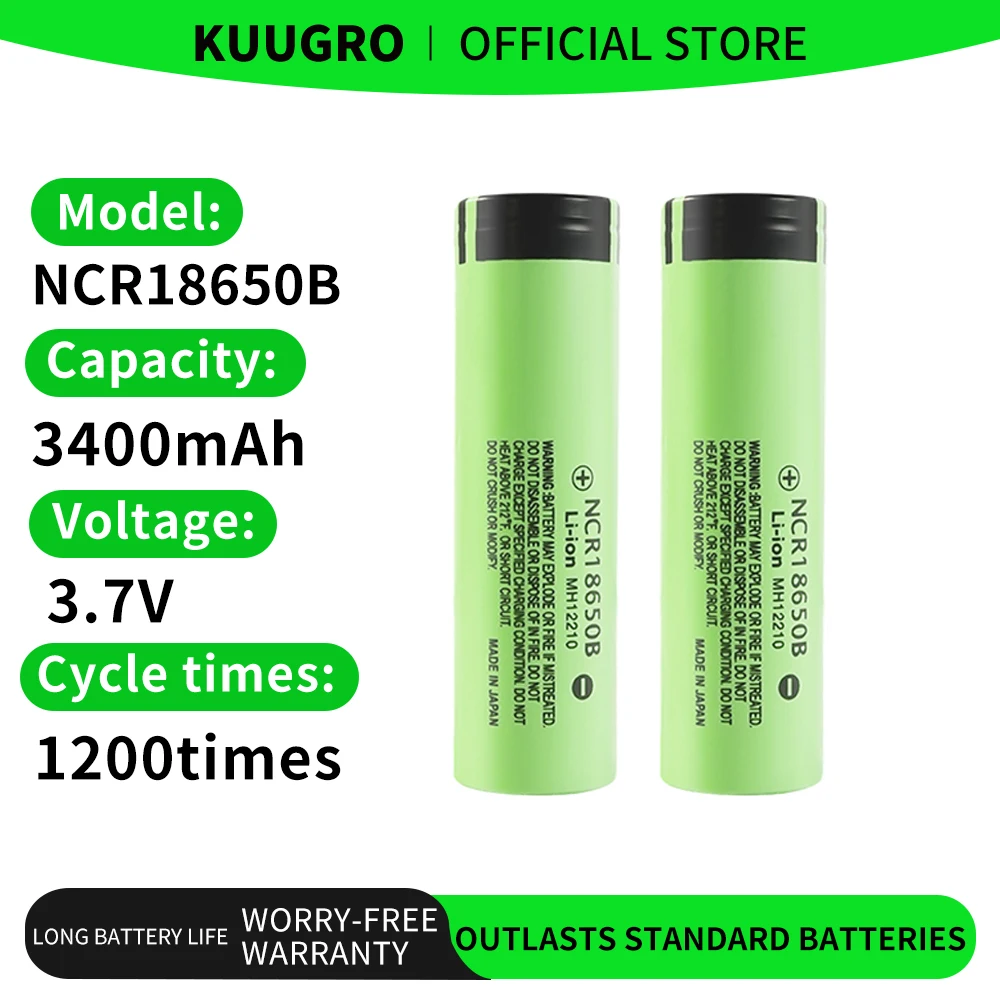 

Kuugro New Original NCR18650B 3.7v 3400mAh 18650 Lithium Rechargeable Battery for Flashlight Power Bank Portable Tools
